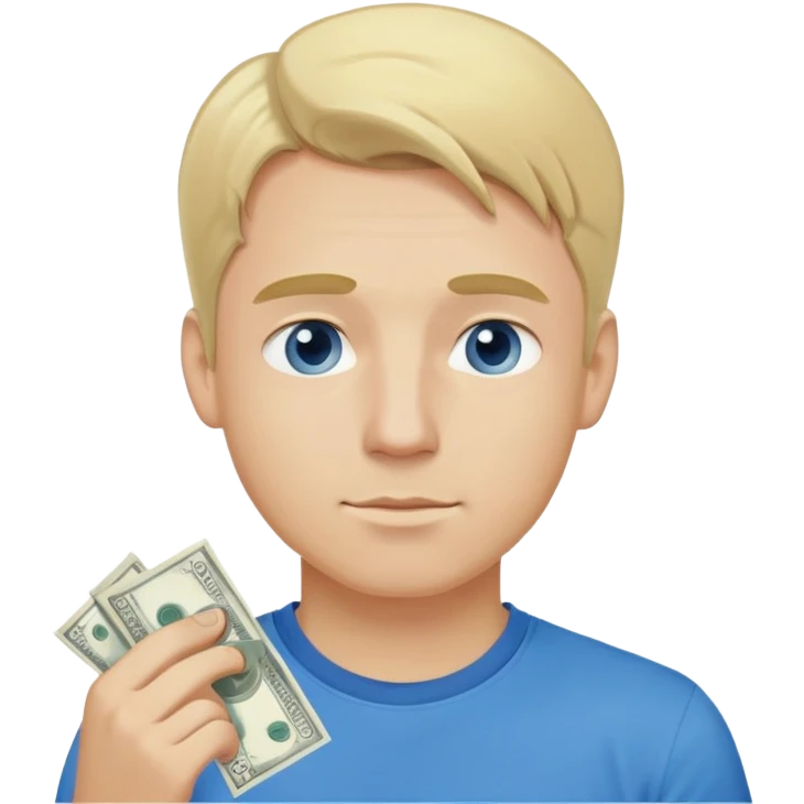 Man with blonde hair and blue t shirt in love with money  emoji