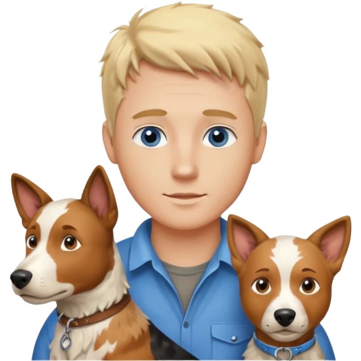 Blonde hair blue eye man with cattle dog emoji