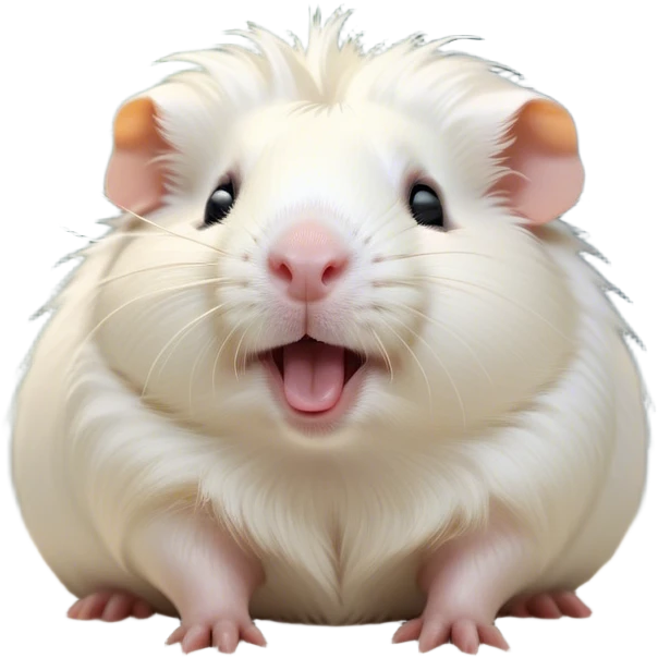 Cinematic Cute Yawning White Guinea Pig Portrait Emoji, Head tilted slightly with a dramatic, wide-open yawn, revealing a soft, downy white fur with tiny drooping ears, round dark eyes barely open in drowsy contentment, Simplified yet irresistibly adorable features, highly detailed, glowing with a soft, cozy glow, high shine, relaxed yet expressive, stylized with a touch of whimsy, bright and endearing, soft glowing outline, capturing the essence of a sleepy yet affectionate guinea pig, so drowsy it feels like it could stretch right out of the screen and curl up for a nap! emoji