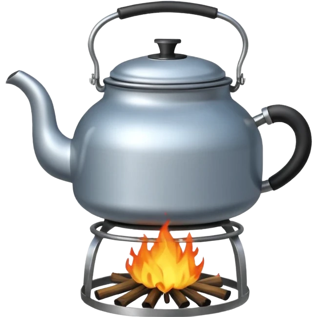 a small pot or kettle filled with water placed on fire, the water is boiling emoji