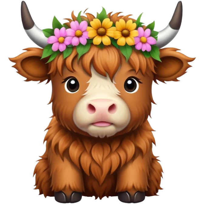 Baby highland cow with flower crown emoji