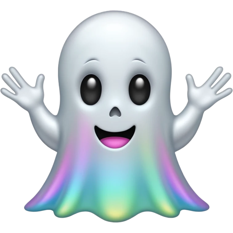 Holographic chrome cartoon ghost with no arms emoji