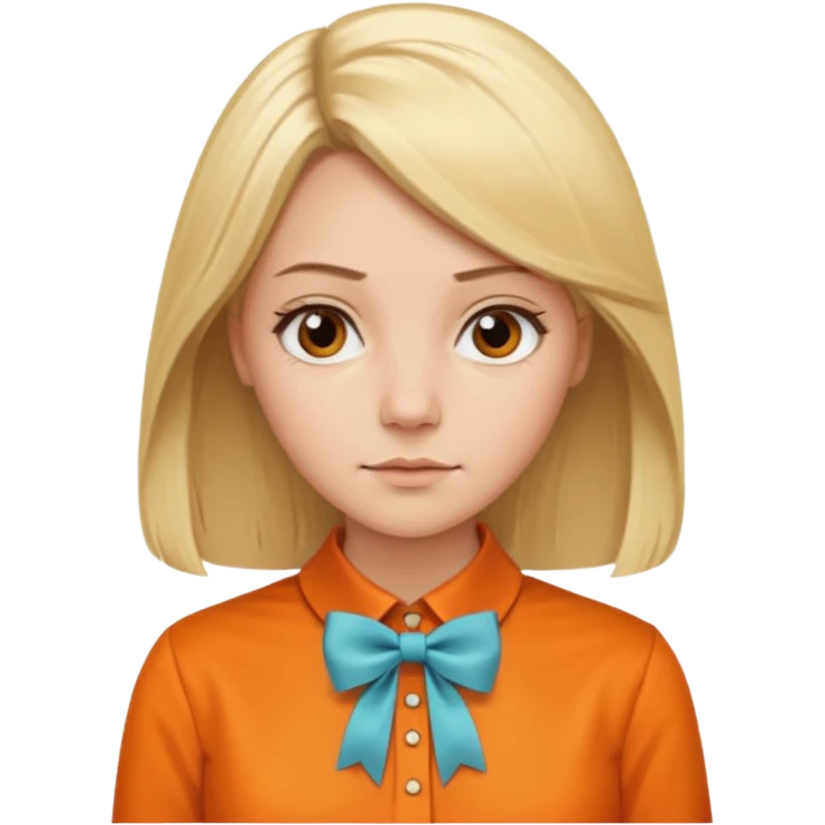 longer blond hair  straightnot smiling woman with orange blouse bow collar emoji