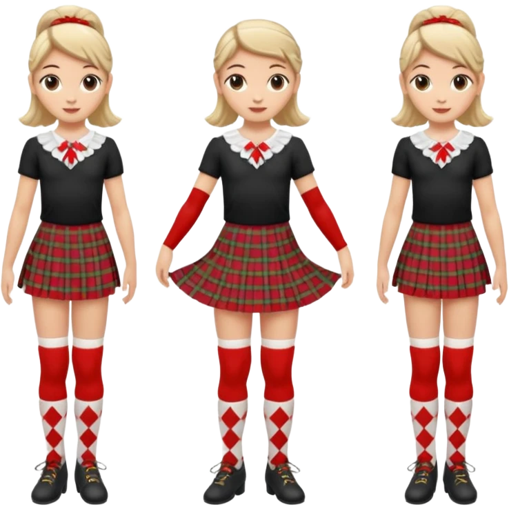 Highland dancing argyle just over the knee socks, tartan miniskirt and highland dancing shoes emoji