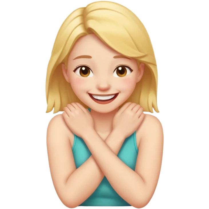 Arms crossed holding neck laughing girl emoji