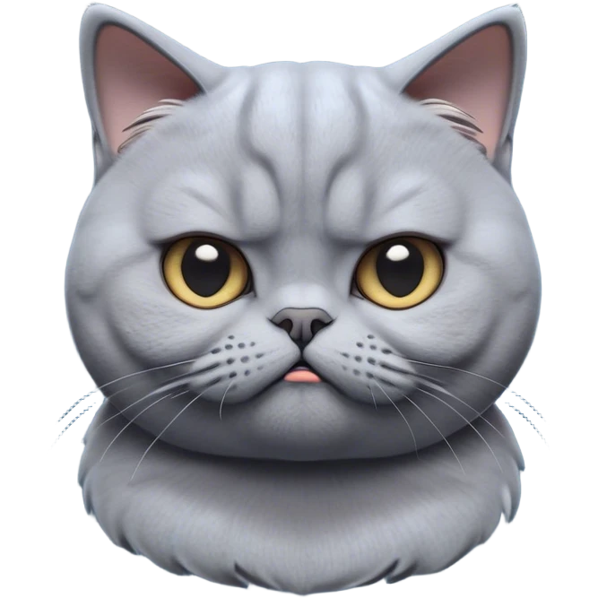Cinematic Comical Grey British Shorthair Cat Portrait Emoji, Head tilted with a scrunched, grumpy expression, sleek soft grey fur with subtle blue undertones, Simplified yet sharp features, highly detailed, glowing with a slightly sarcastic glow, high shine, poised but with a comically displeased demeanor, stylized with an air of playful disdain, focused yet unimpressed, soft glowing outline, capturing the essence of a grumpy yet endearing kitty, so lifelike it feels like it could give you an exaggerated sigh and a disapproving stare at any moment! emoji