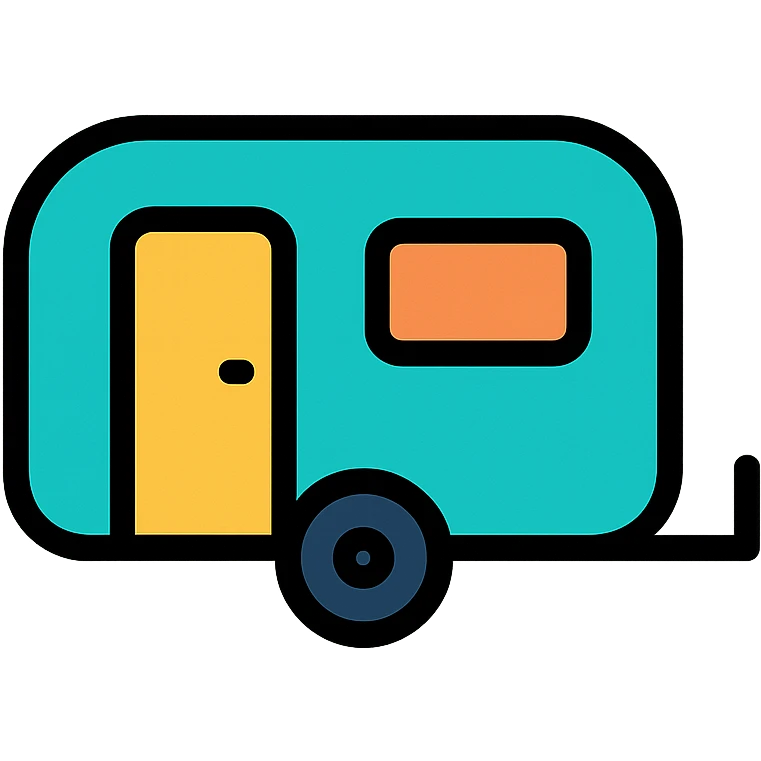 caravan, lineal color outlined icon style, black outlines with color fills, modern and friendly look emoji