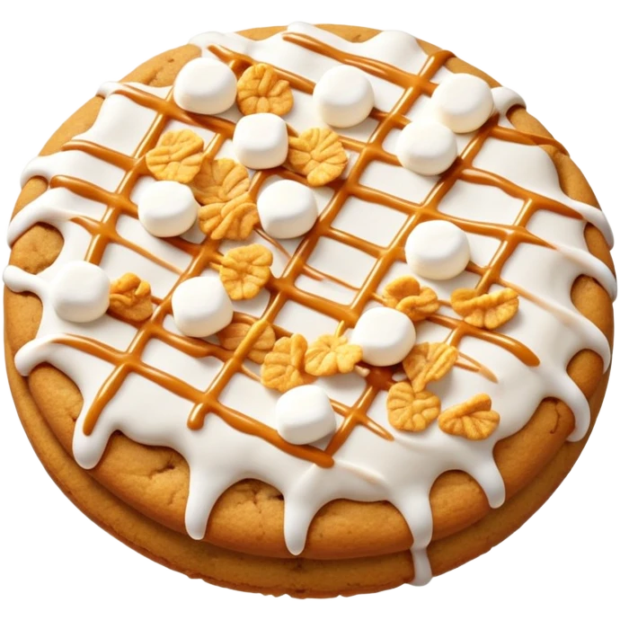Big butterscotch cookie with cornflakes and marshmallow drizzle emoji