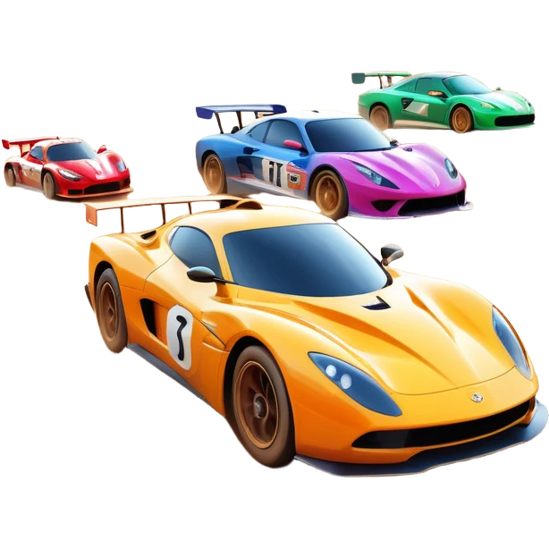 A sleek racing car and motorcycle speeding on a track, leaving a trail of dust behind. The scene captures the thrill of high-speed competition, with blurred motion and vibrant colors, highlighting the dynamic energy of motorsport. emoji
