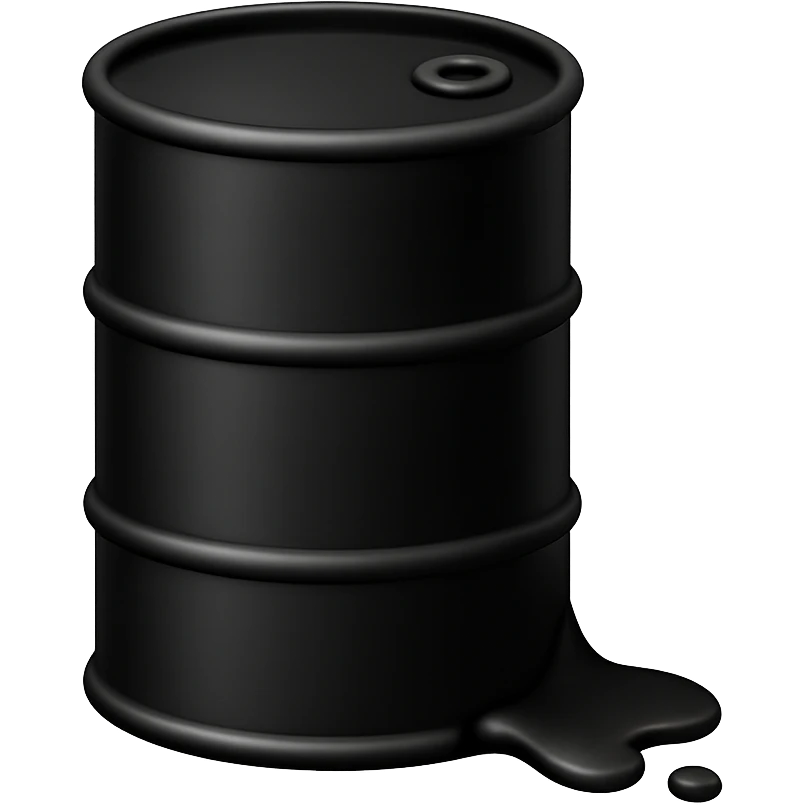 Сгенерируй мне в стиле эмоджи эпл черную бочку из которой немного вытекает нефть. На пнг фоне, без надписей emoji