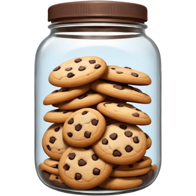 A chewy chocolate chip cozy cookie in an organized jar, saying "Cookie Jar" with some small illustrations on the jar to indicate there are cookies stored inside emoji