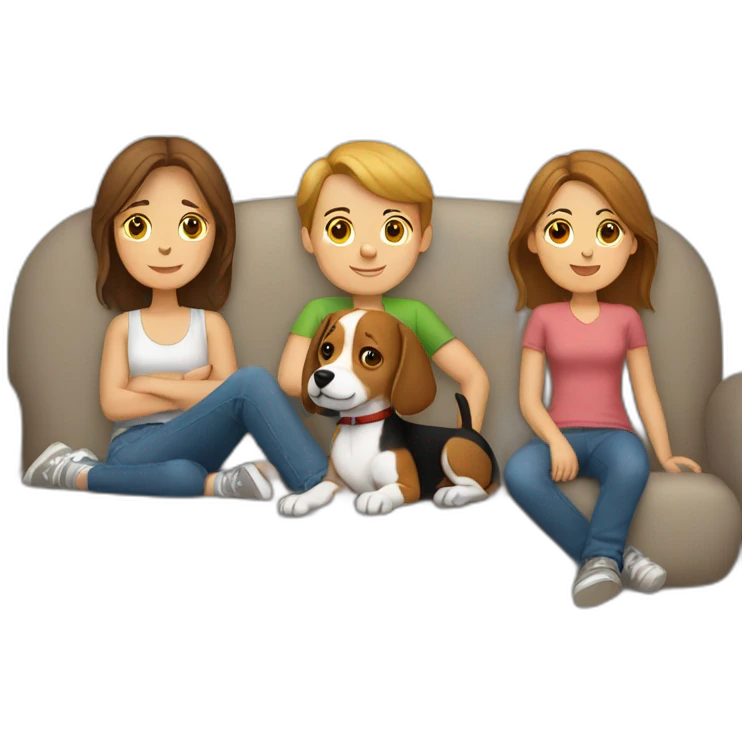 Brown hair White boy and girl and beagle Sit on couch emoji