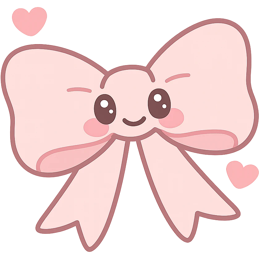 coquette bow with heart accents, pink and white, vintage romantic style emoji
