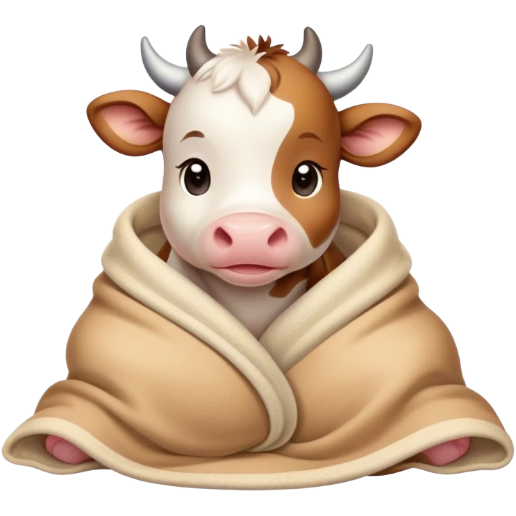 Disney-style cute baby cow cozy in blanket emoji