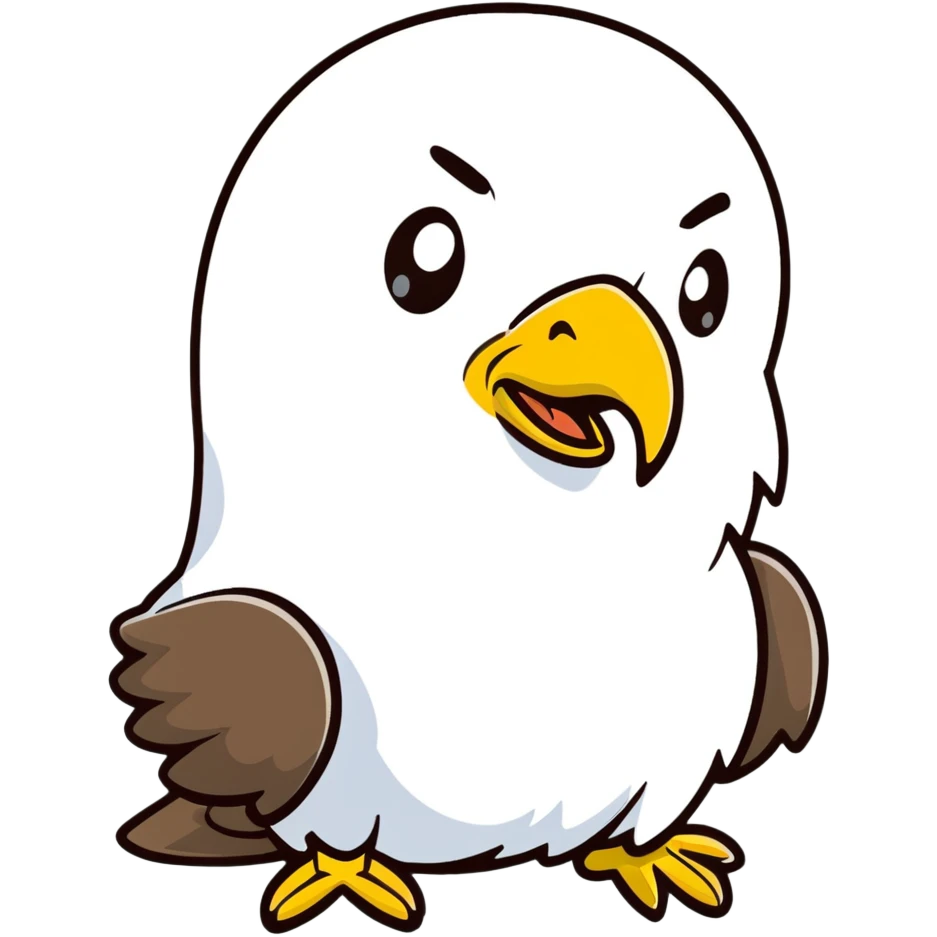 bald eagle with open beak from front view, white head, yellow beak emoji