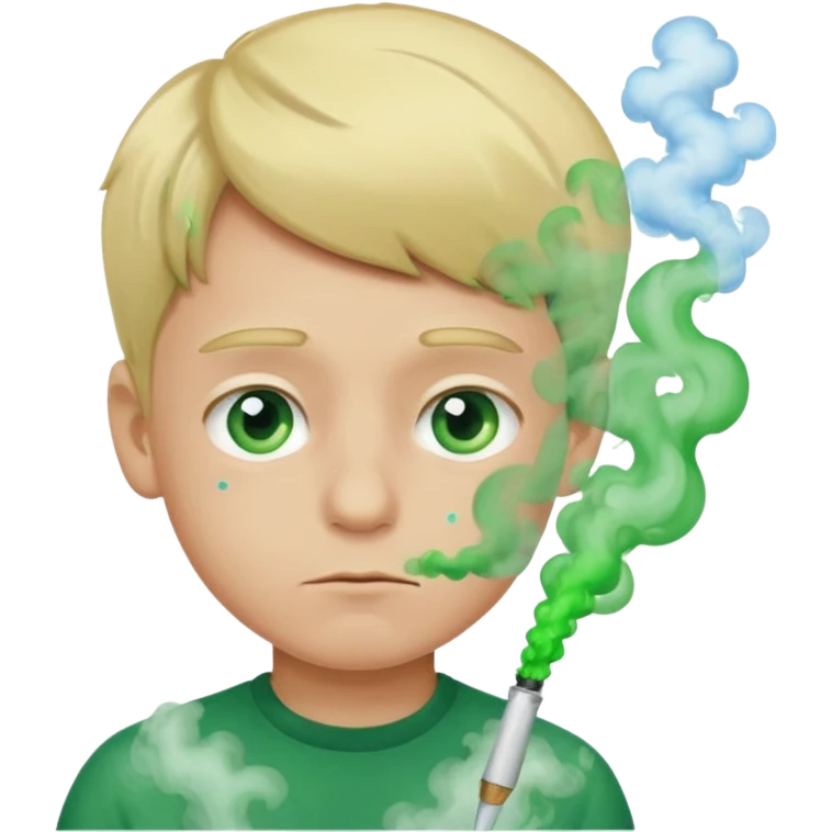 boy with green smoke due to the unpleasant smell on his body, blond and blue eyes. emoji