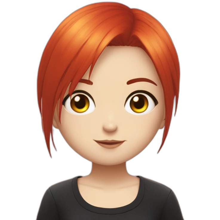 (gril) makima from the manga chainsawman with red hair fringe, yellow eyes with a circle inside and a black shirt emoji
