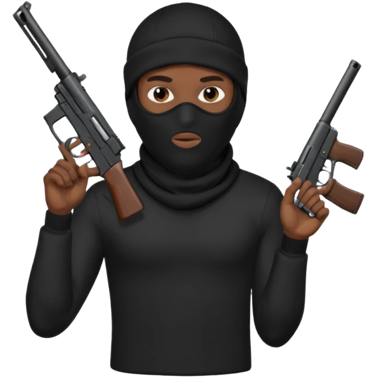 black guy thug with ski mask and gun wearing black shirt emoji