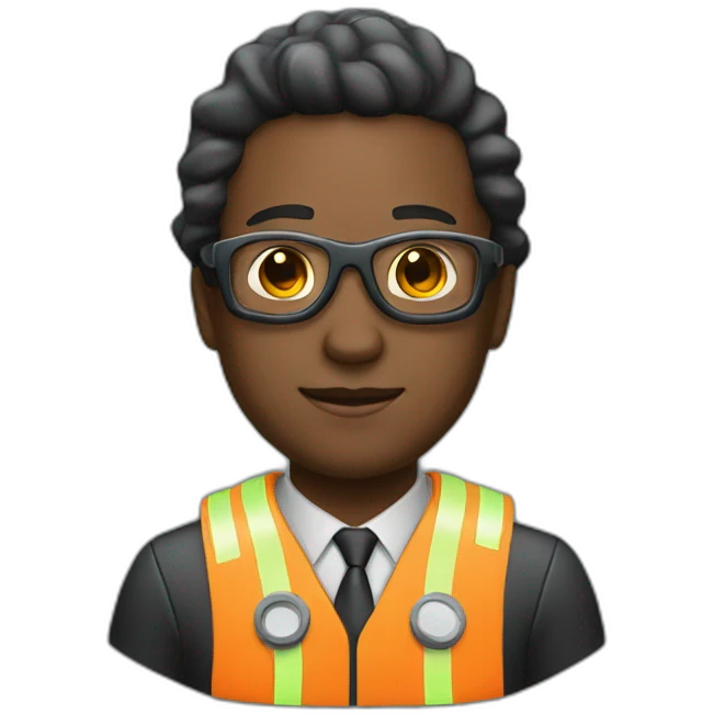 A black businessman with a bust wearing safety equipment emoji
