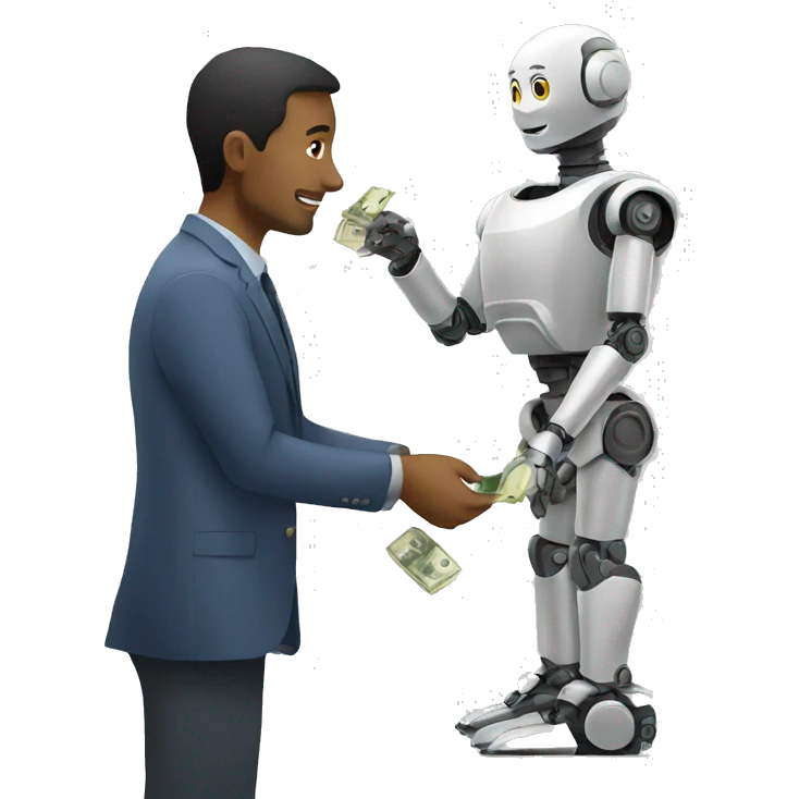 man giving money to robot emoji