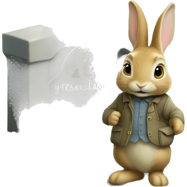Peter rabbit next to a grave that says the name Rita Lammiman emoji