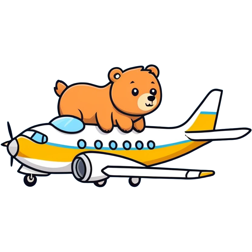 Cute bear flying in commercial airplane emoji