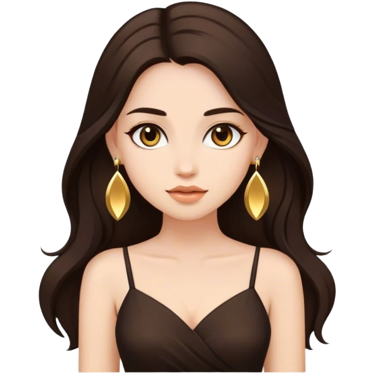 Beautiful woman,cute, long dark brown hair in dark dress with gold earrings emoji