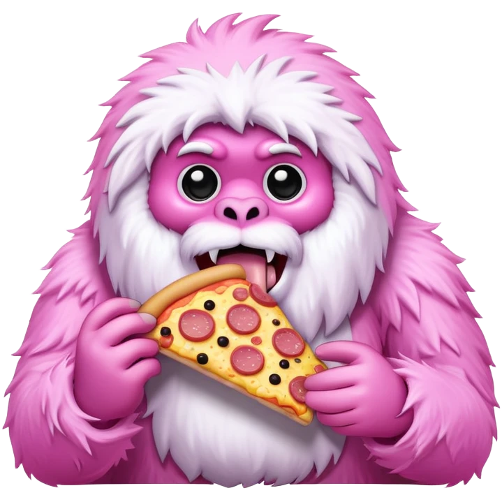 pink yeti eating a spam pizza emoji