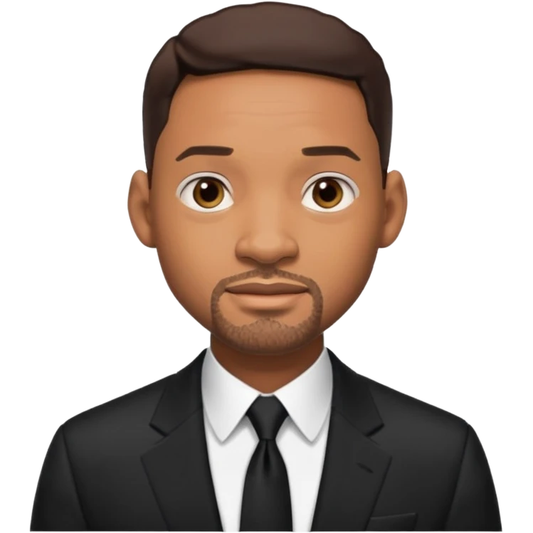 Will Smith with dark brown hair, black suit emoji