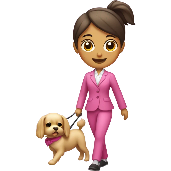 chica morecon traje rosa de pilates paseando a su perro emoji