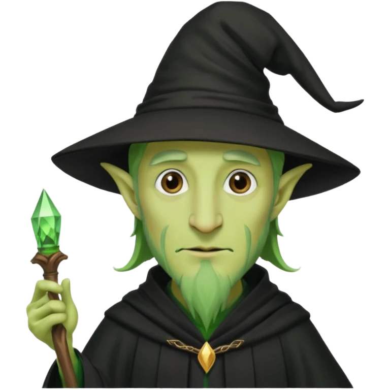 Green-skinned male wizard with a long nose, wearing a black hat and robe emoji