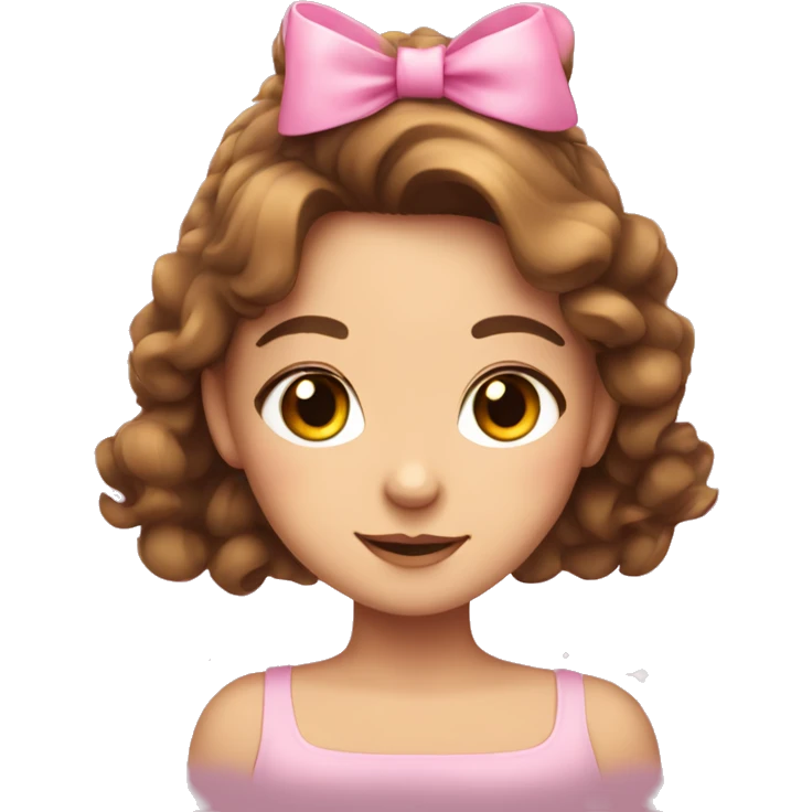 A cute young woman with brown hair with small pink bows and sparkles around her emoji