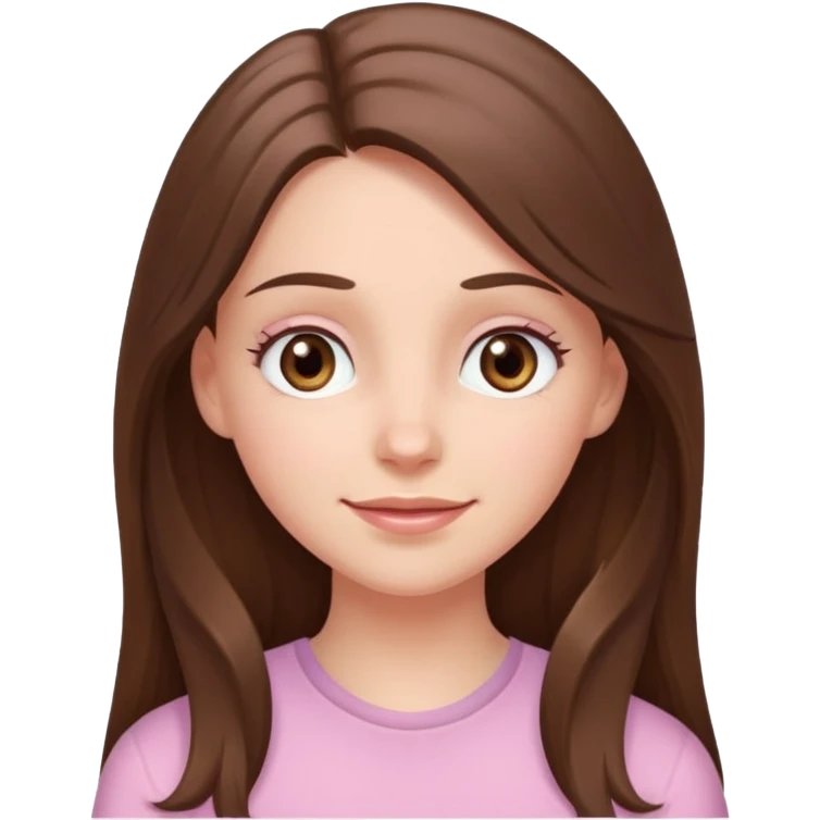 happy white long brunette hair girl with hazel eyes in light pink with a thought level emoji