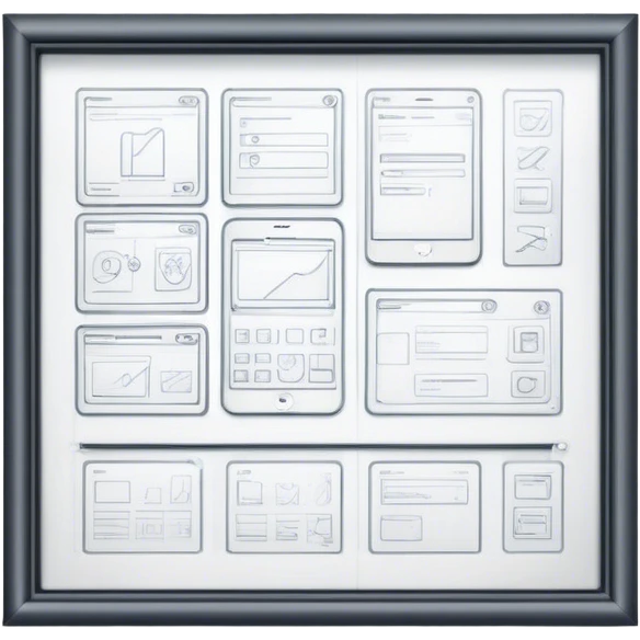 Create an emoji for UX/UI design. Show wireframe sketches or design mockups with interface elements like buttons, sliders, and icons, symbolizing the design process. Use modern, professional colors. Do not include any emojis or smiley faces. Make the background transparent. emoji
