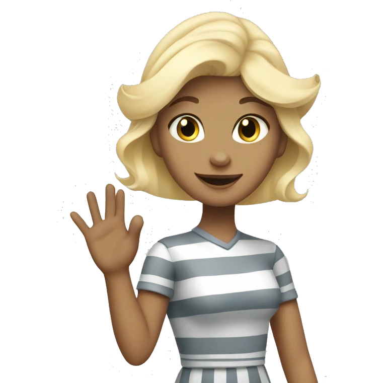 blonde princess waving goodbye accompanied by a grey striped cat emoji