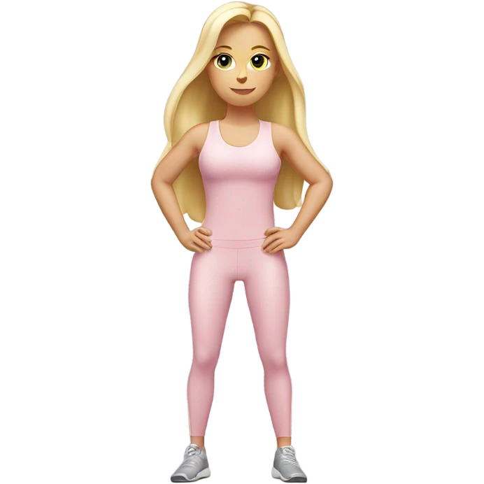 A blonde white girl in a light pink fitness suit with a full-length fitness mat emoji