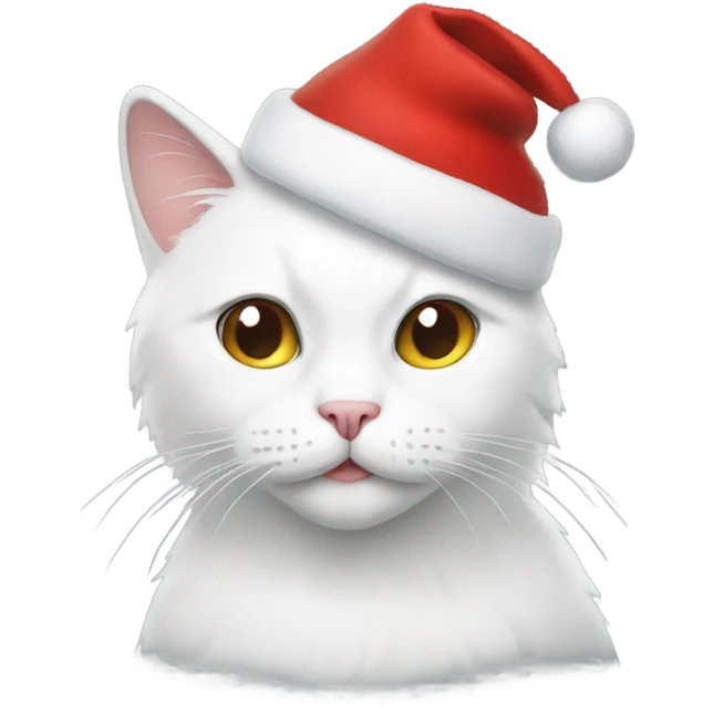 a white cat with a christmas hat emoji