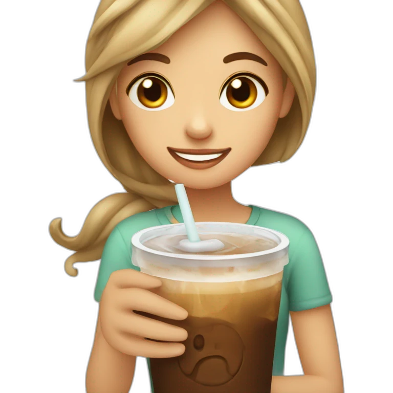 a girl enjoying her iced coffee  emoji