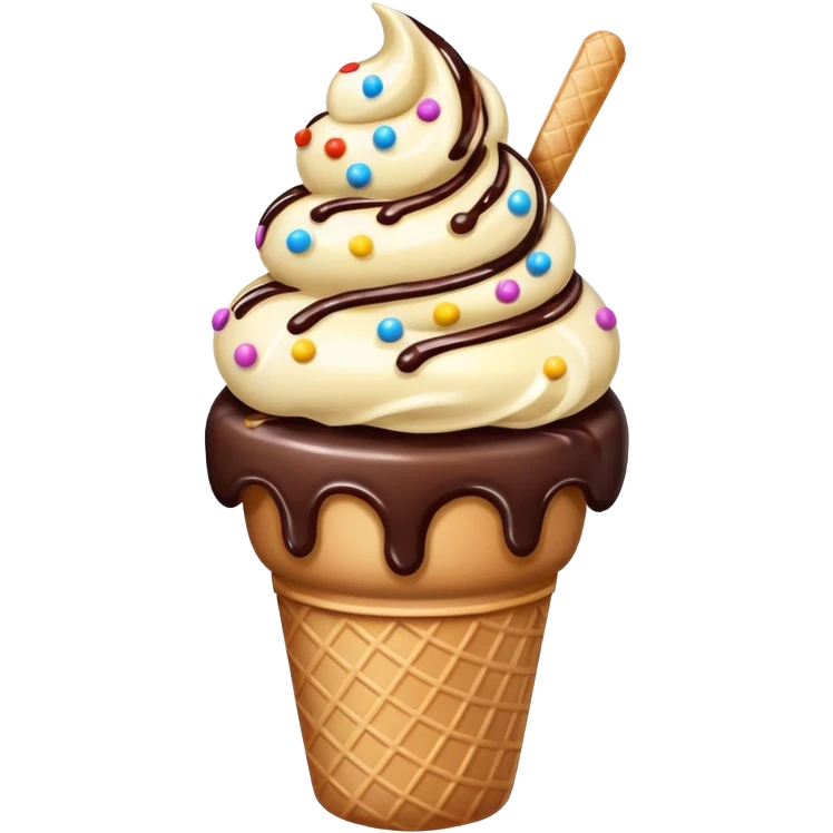Ice cream with sprinkles and chocolate syrup emoji