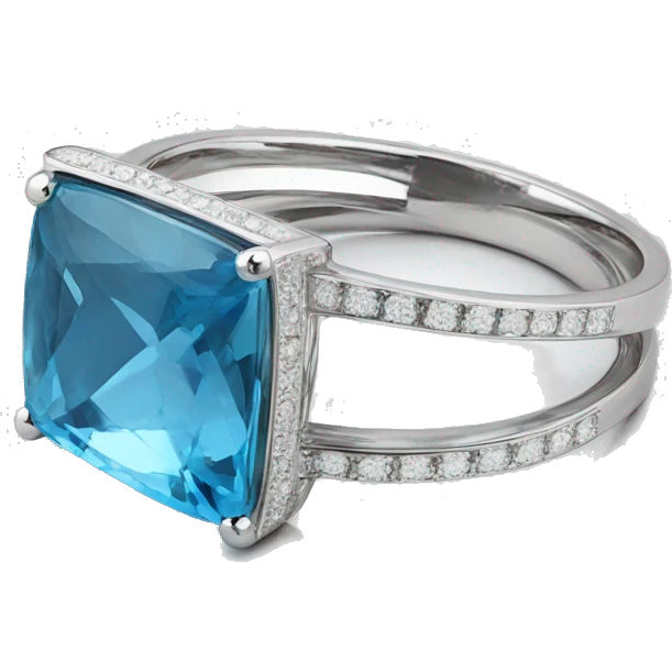 square shaped blue topaz ring with diamonds in white gold emoji