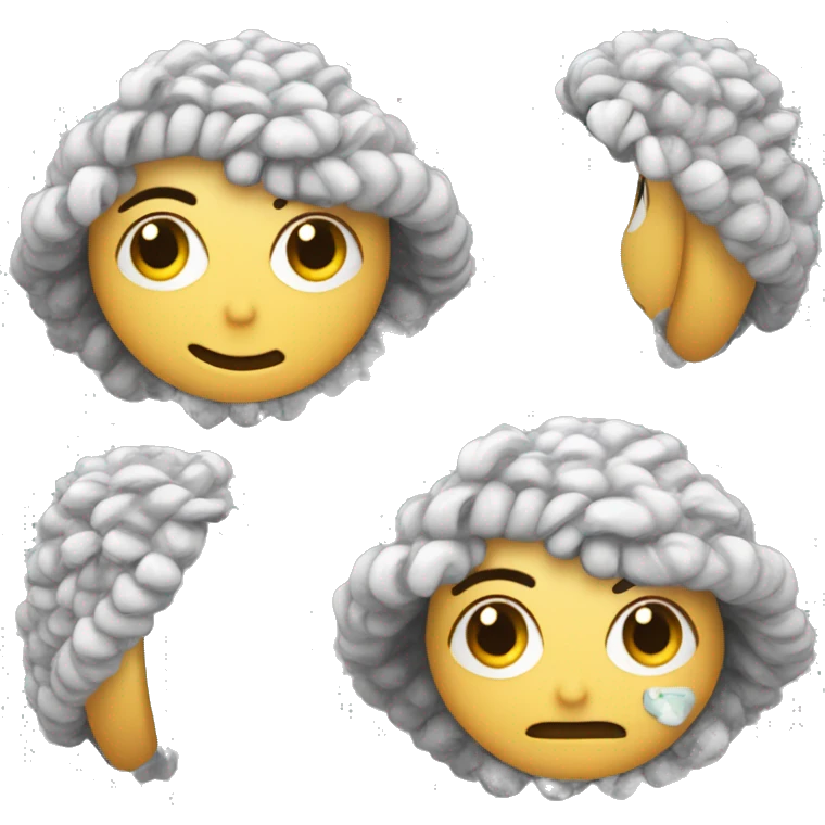 Tejedora tejiendo crochet de ojos veres. Pelo canoso lacio  emoji