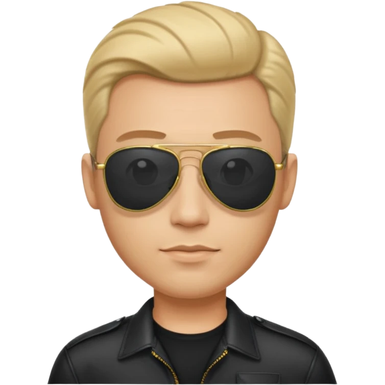 Man with comb over hairstyle wearing aviator sunglasses and black shirt emoji