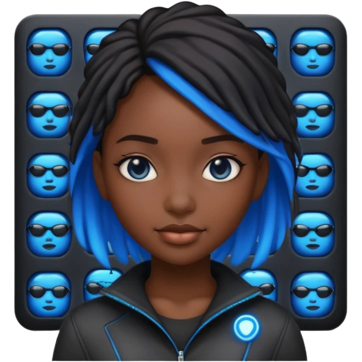 i want an emoji of a cool barb girl that likes blue, a techie girl that is like a matrix character and is black emoji