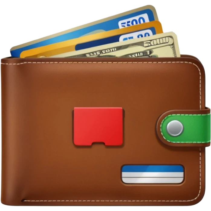portefeuille marron avec quelques billets et carte bancaire emoji