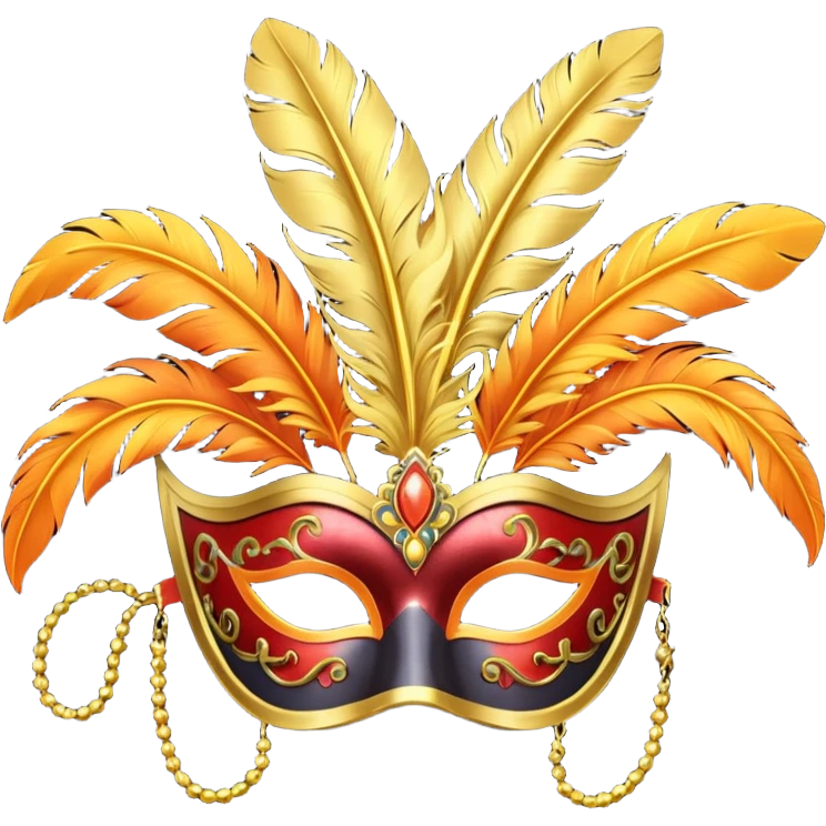 masquerade mask with yellow and orange feathers emoji