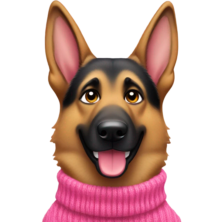 German shepherd with silly face wearing pink sweater emoji