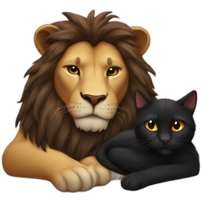 Lion and black cat sleeps together  emoji