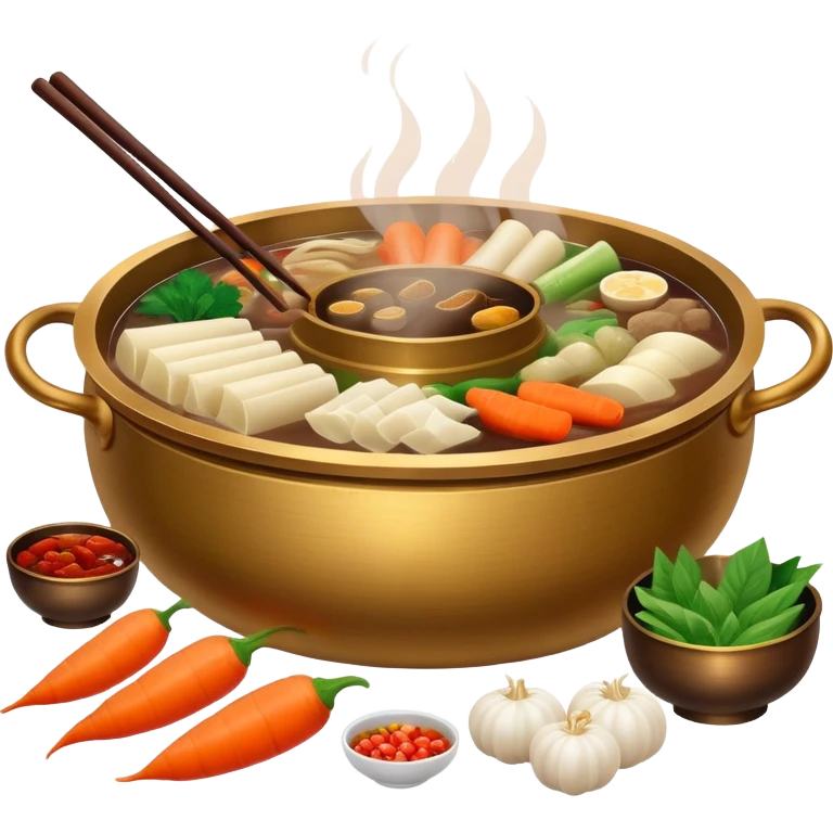 Classic Chinese bronze hotpot with ingredients emoji