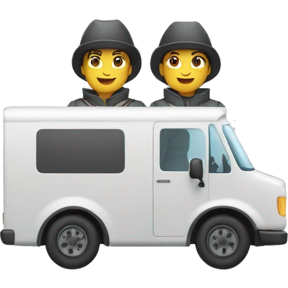 male and female musketeers driving mail truck emoji