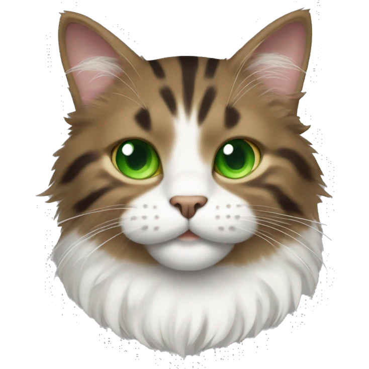 fluffy brown tabby cat with green eyes and a white chest and paws  emoji